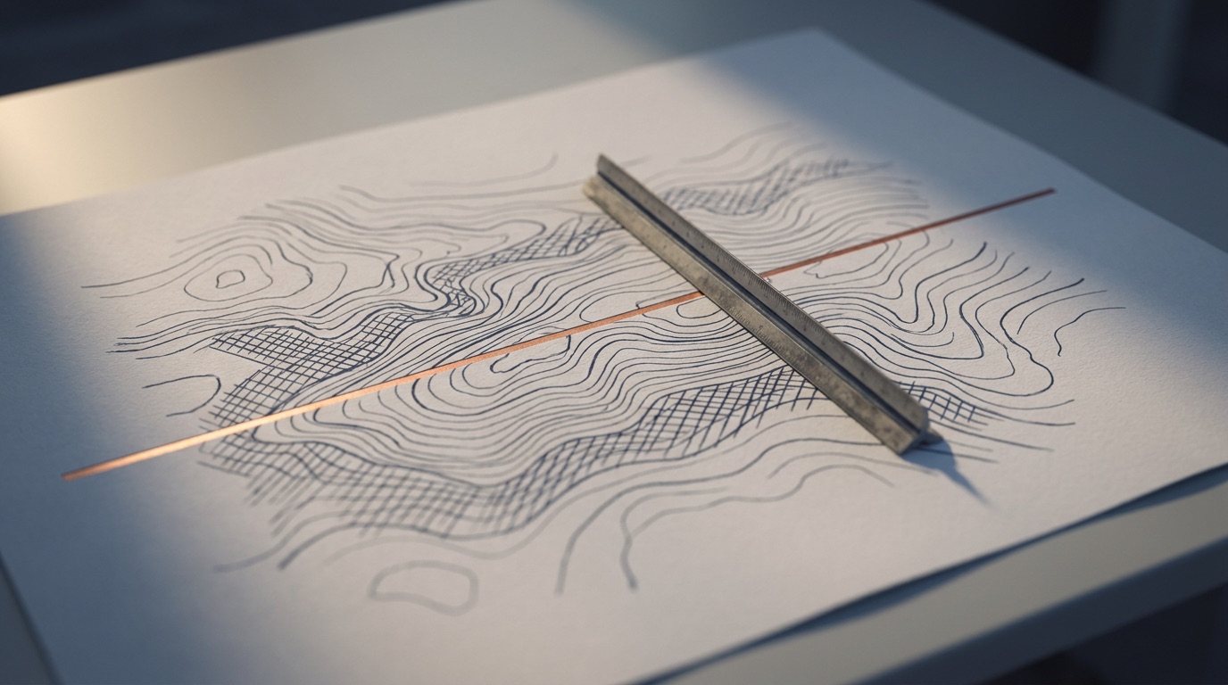 A site plan under a scale rule on a drafting table
